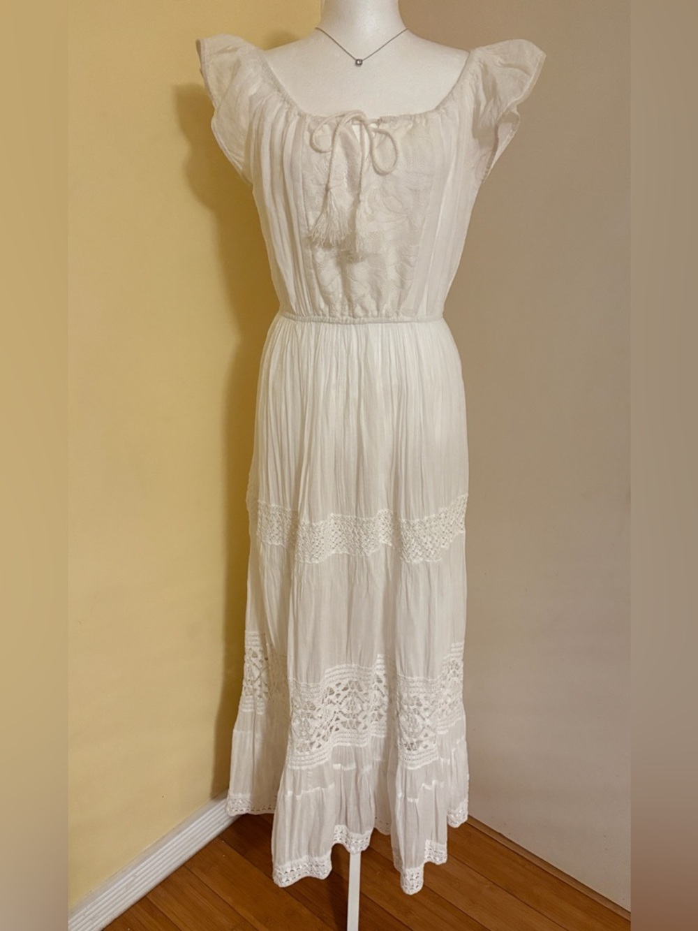 Bohemian White Maxi Dress with Lace Detail